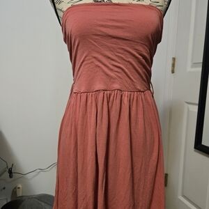 Strapless Coral Midi Dress - Sleeveless Summer Dress